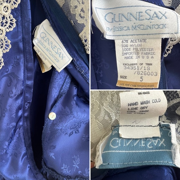 Gunne Sax • Jessica McClintock Vintage Prairie Dress Lace Smock Neck Long Sleeve - Picture 8 of 11